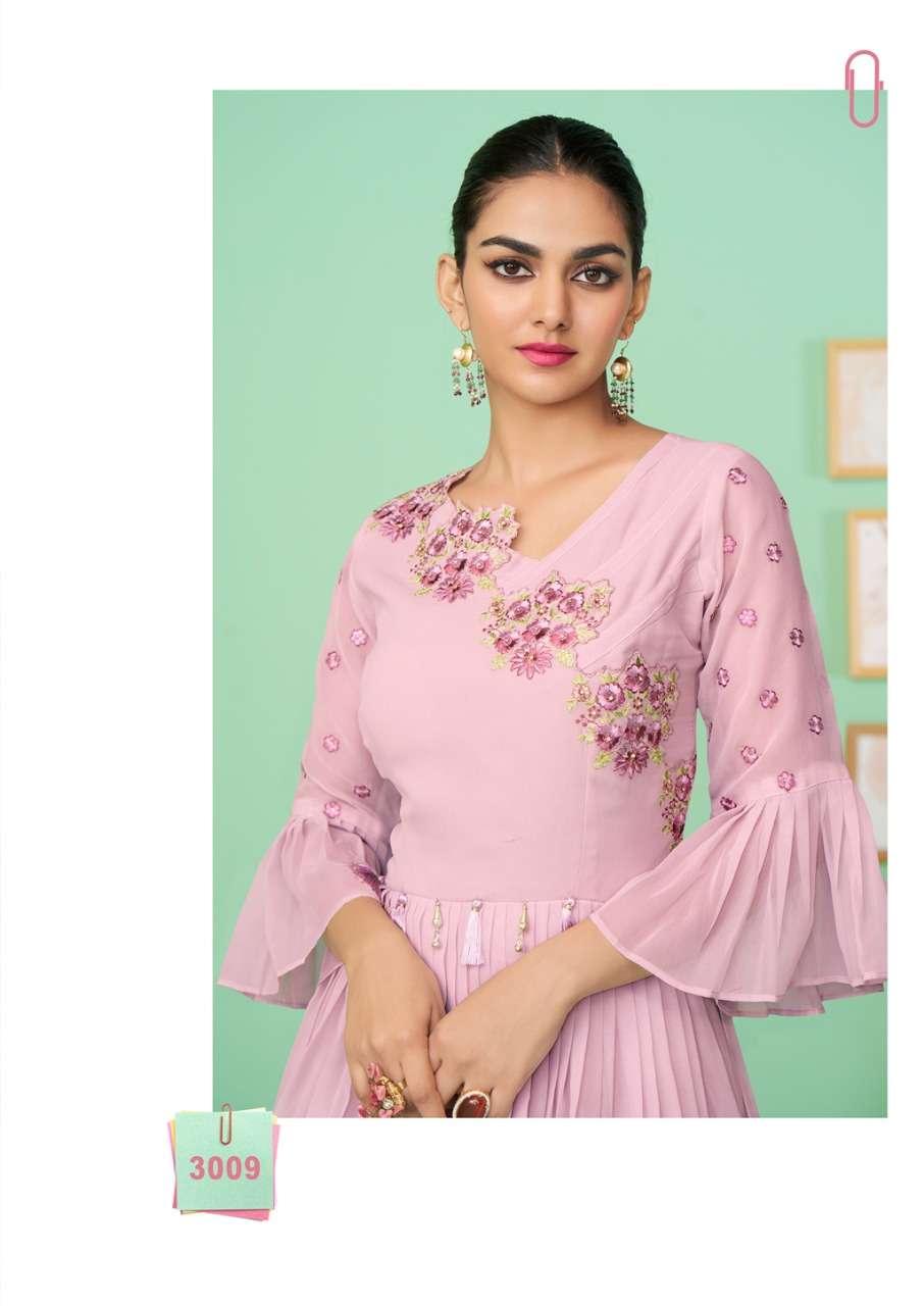 S3forever-Glamore Shine Vol 2 - Georgette-Embroidery-Long-Gown-Kurti-Heavy-Malai-Crape-Inner-3009-C